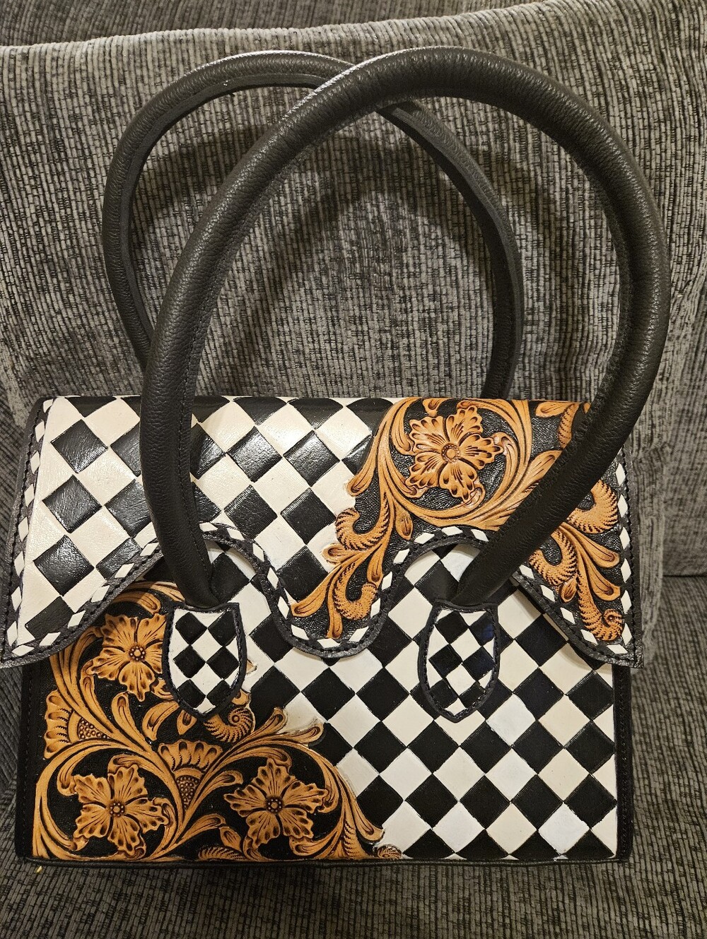 Checkered Black and White Western Tote Bag | Western Bougie Bag